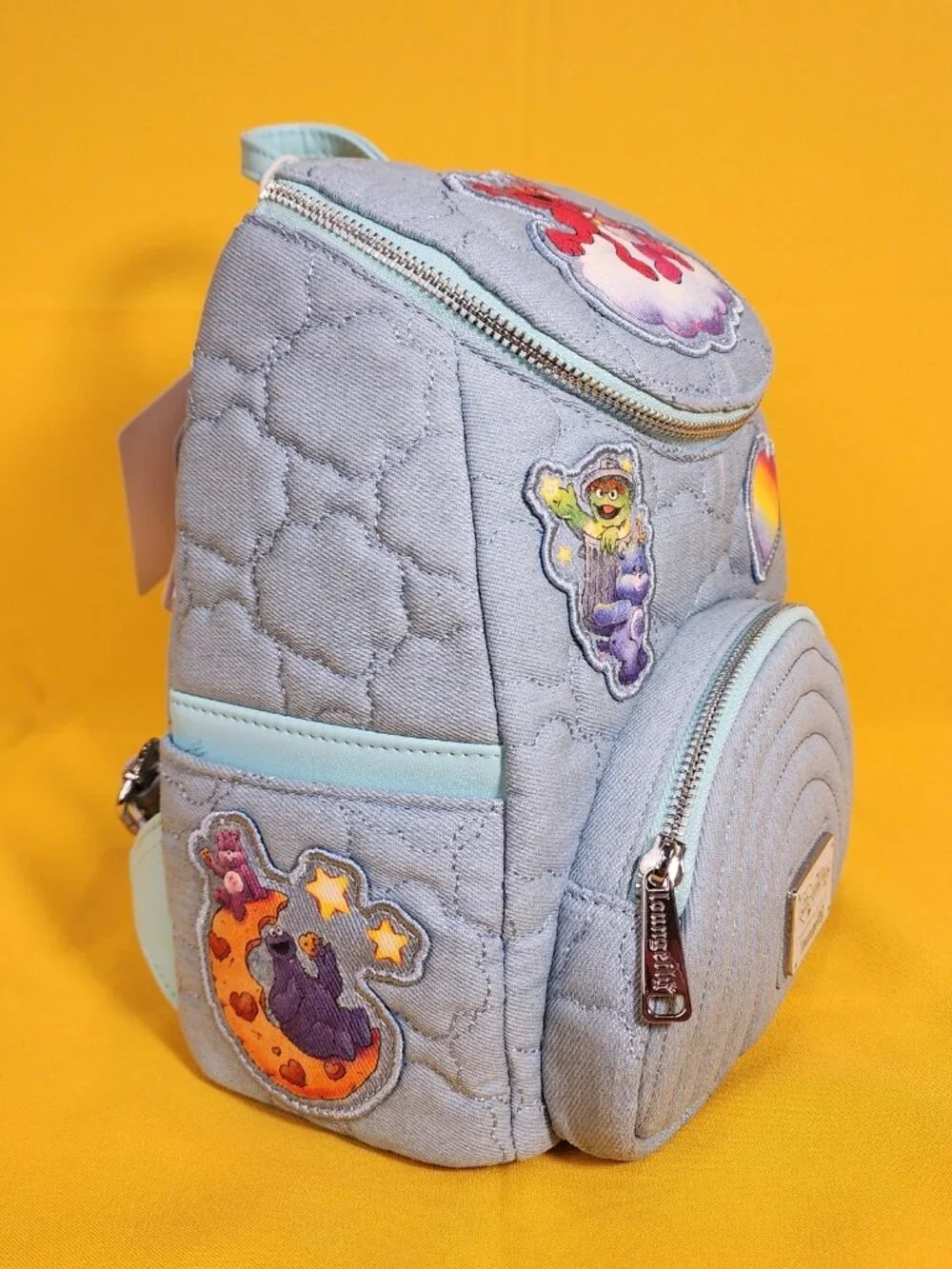 Loungefly Care Bears x Sesame Street Denim Quilted Mini Backpack with Coin Purse
